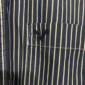 🍑 4/$25 AEO American Eagle Outfitters Sz Large Button Up Shirt‎ Blue Striped